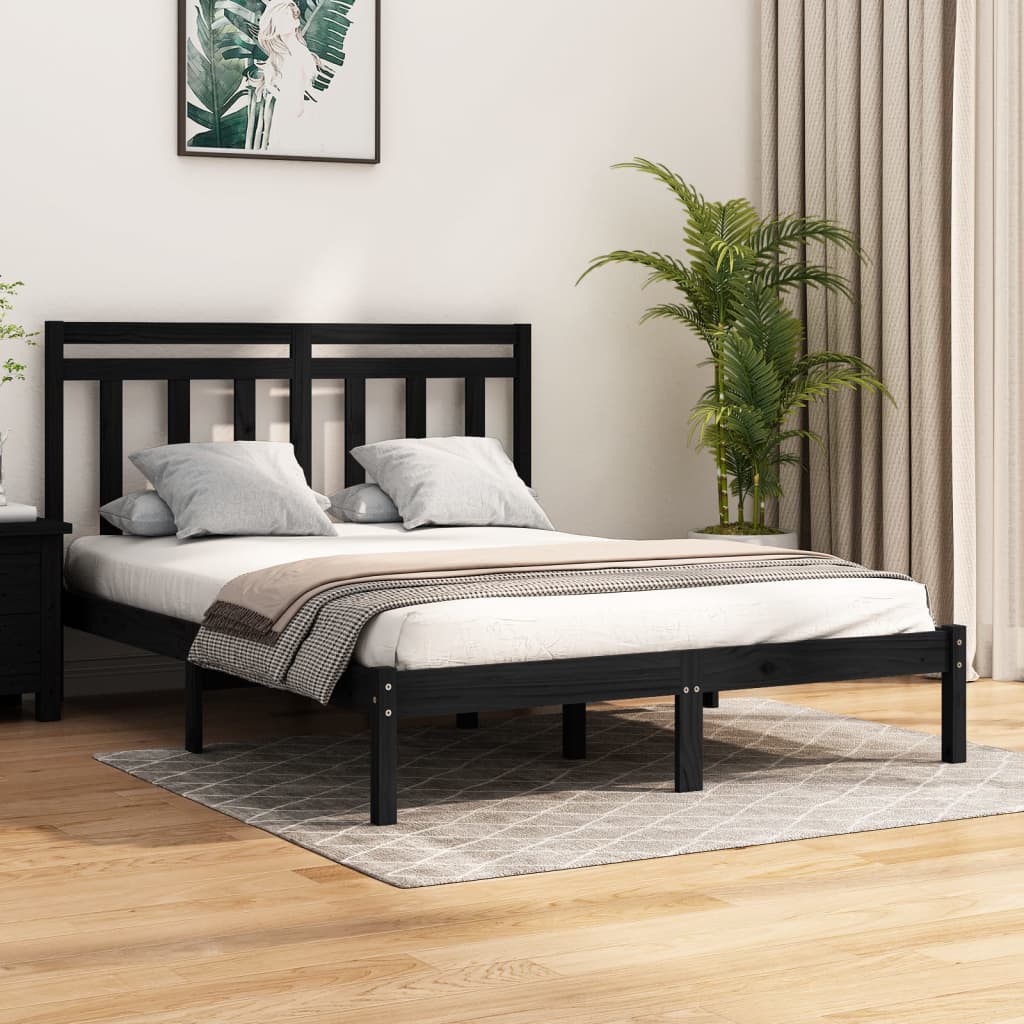 vidaXL Bedframe massief hout zwart 135x190 cm