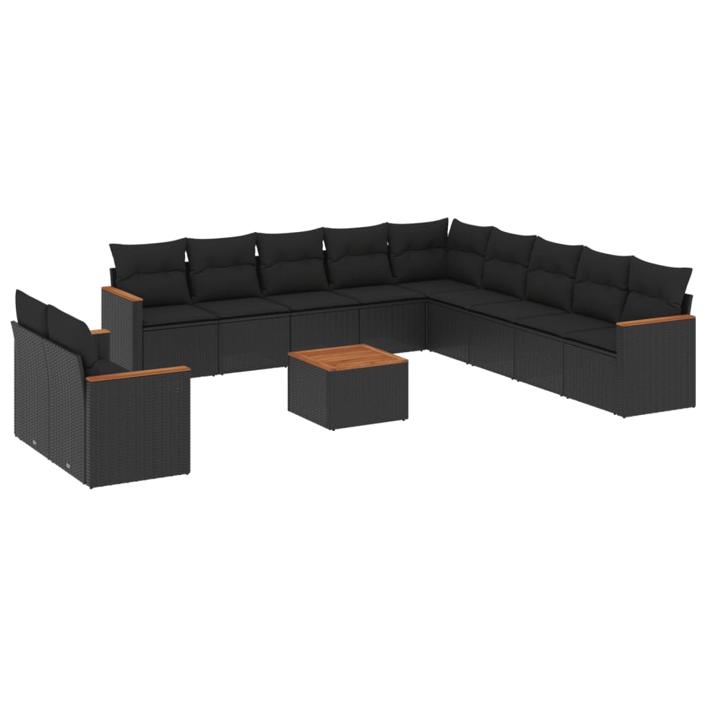 vidaXL 12-delige Loungeset met kussens poly rattan zwart