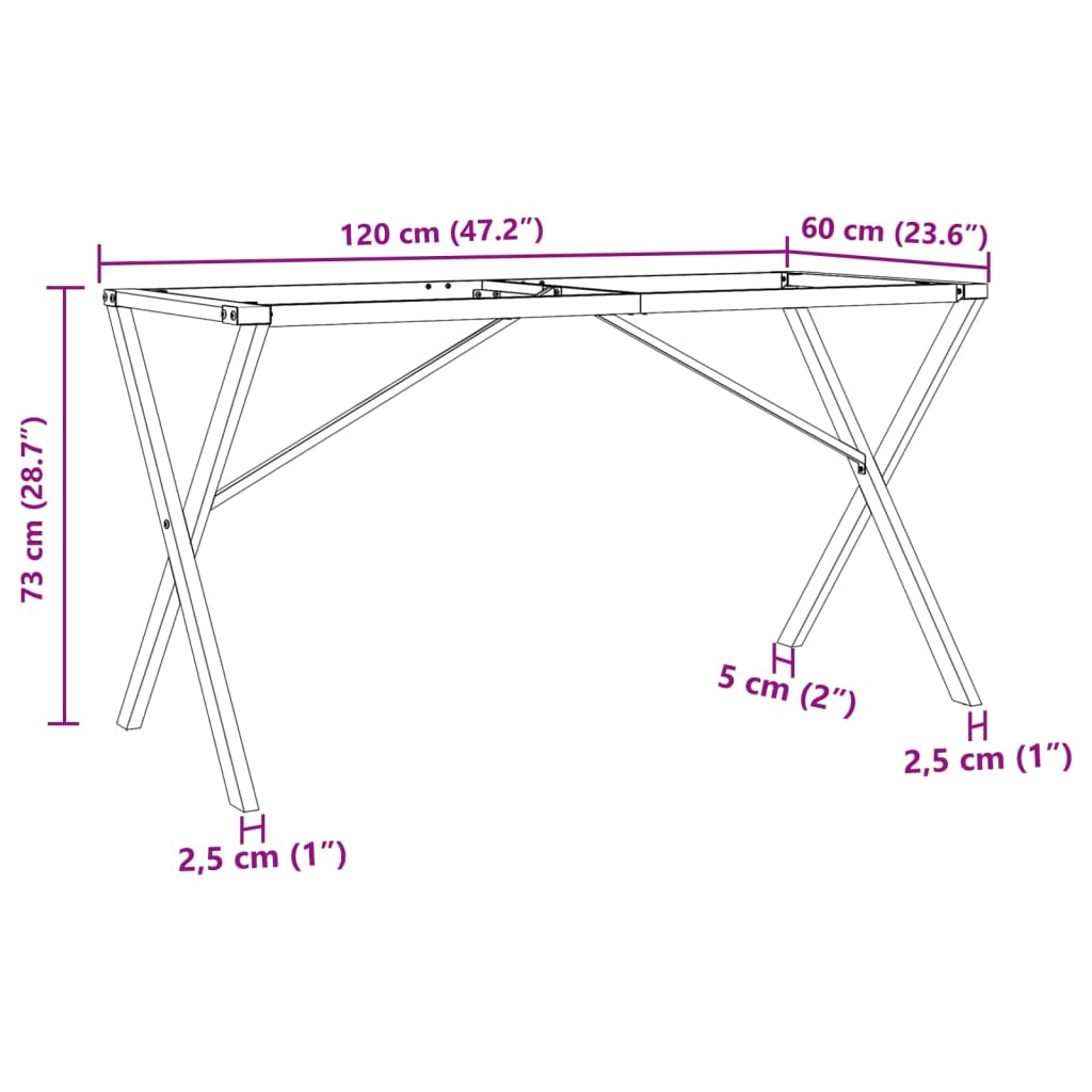 vidaXL Eettafelpoten X-frame 120x60x73 cm gietijzer