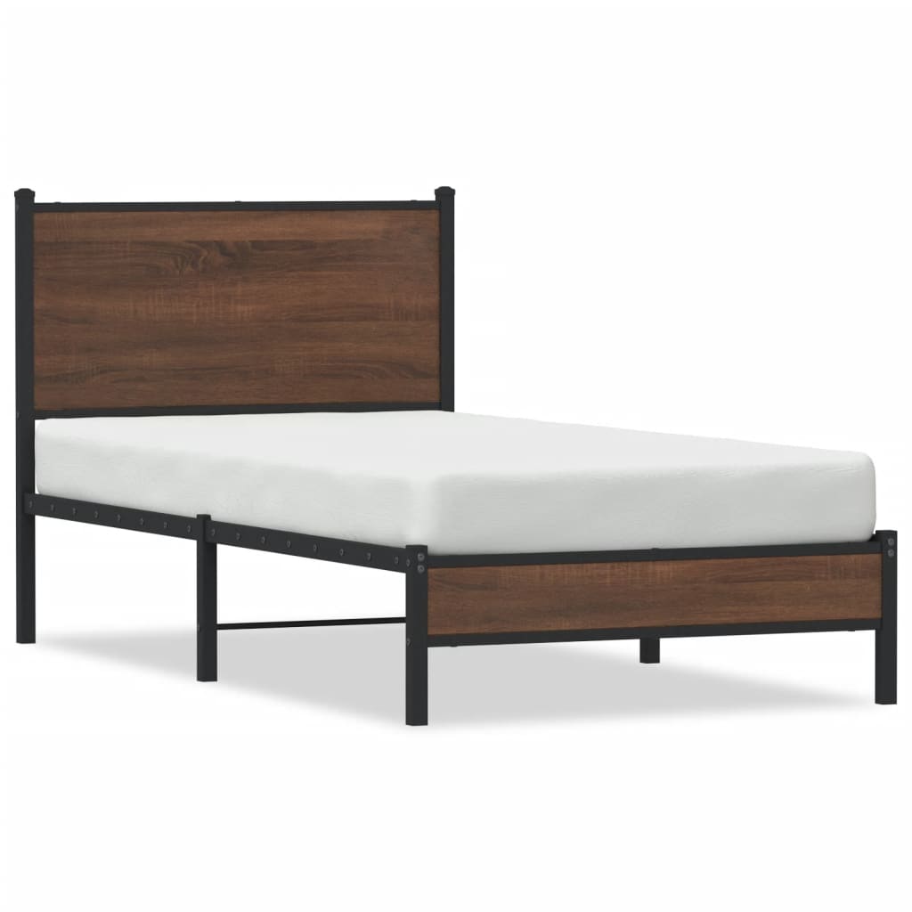 vidaXL Bedframe met hoofdbord metaal bruin eikenkleurig 75x190 cm