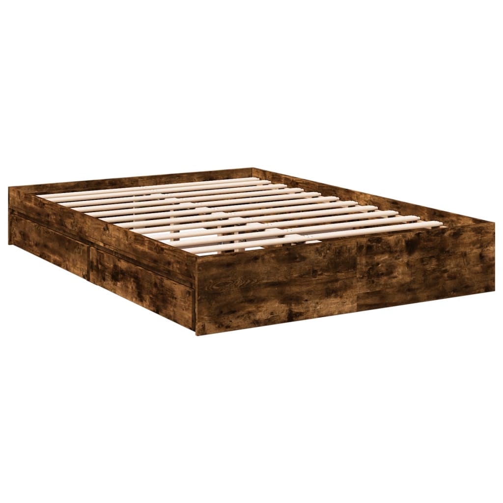 vidaXL Bedframe met lades bewerkt hout gerookt eikenkleurig 140x190 cm