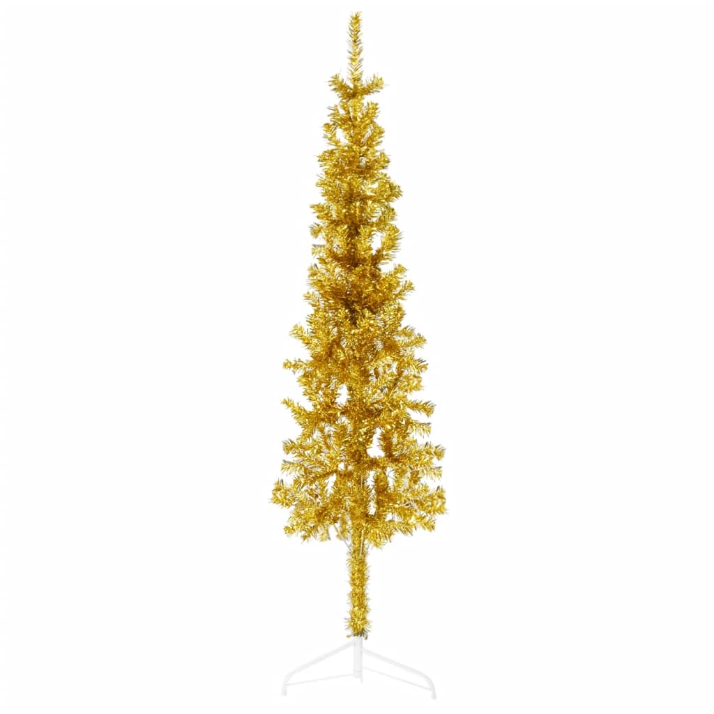 vidaXL Kunstkerstboom half met standaard smal 120 cm goudkleurig