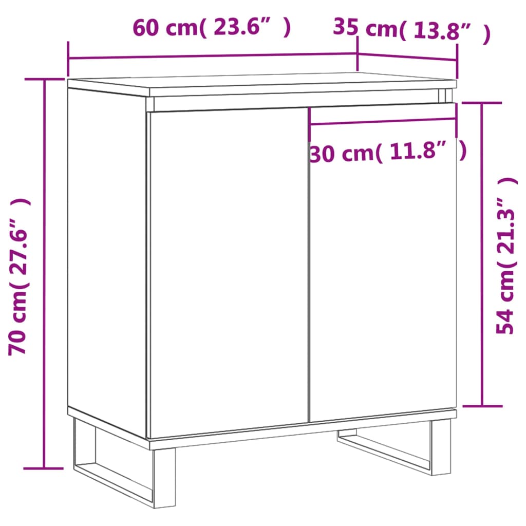 vidaXL Dressoir 60x35x70 cm bewerkt hout bruin eikenkleur