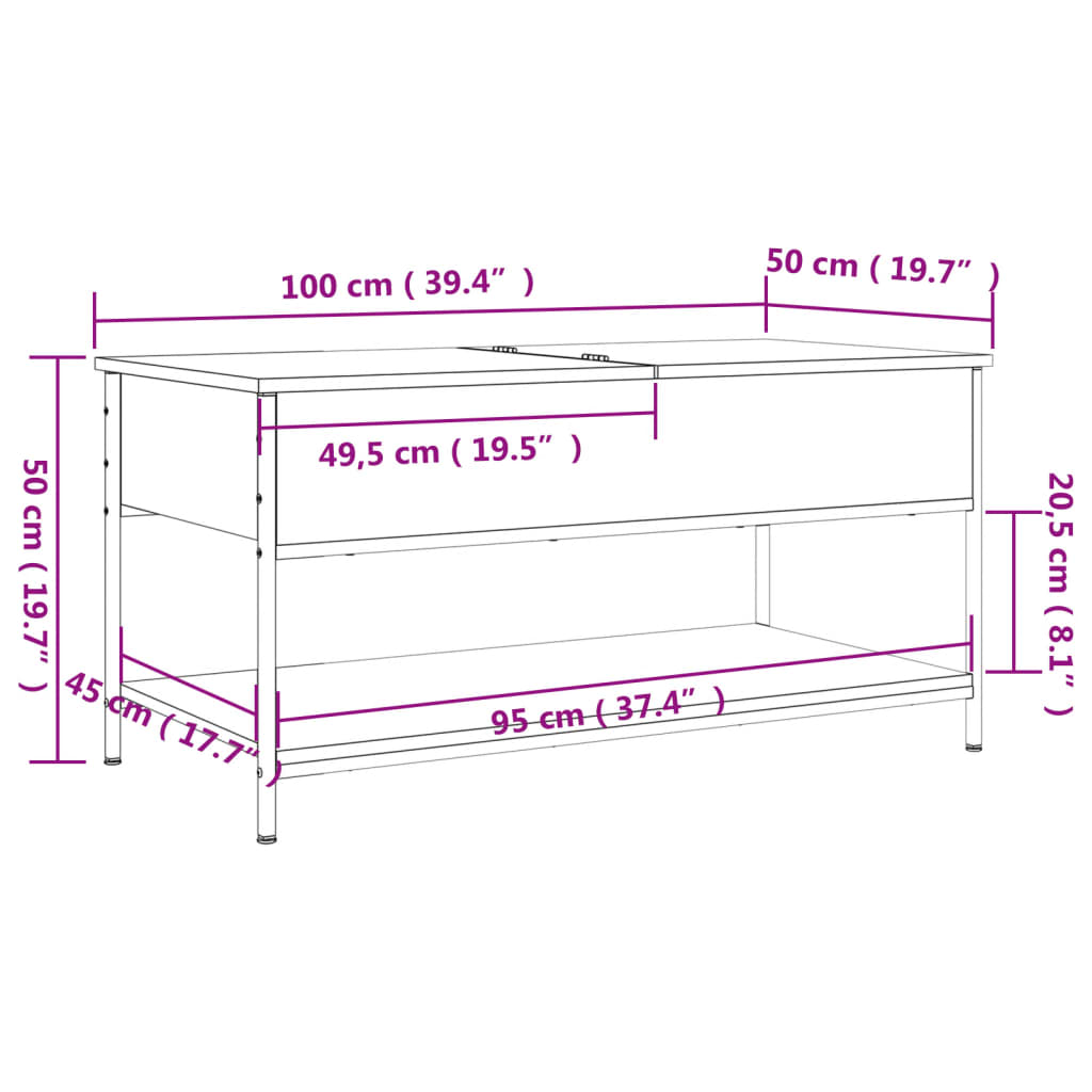 vidaXL Salontafel 100x50x50 cm bewerkt hout en metaal gerookt eiken