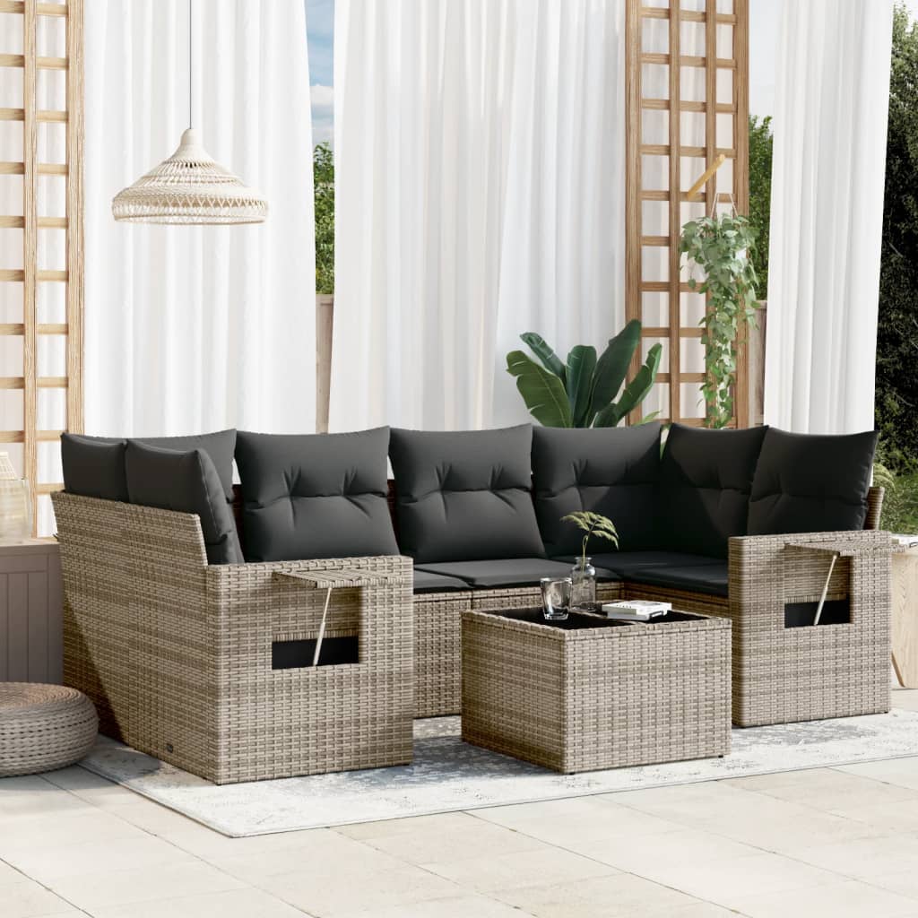 vidaXL 7-delige Loungeset met kussens poly rattan grijs