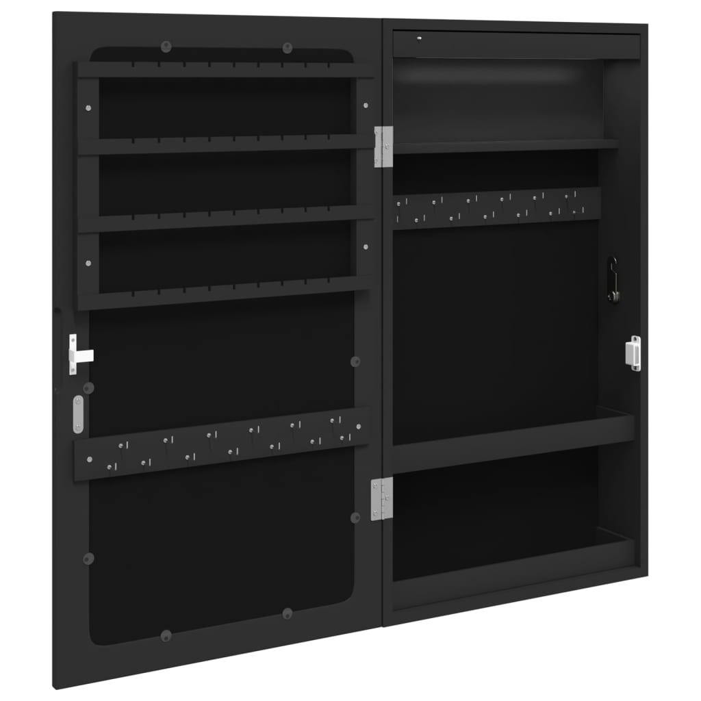 vidaXL Sieradenkast met spiegel en LED wandgemonteerd zwart