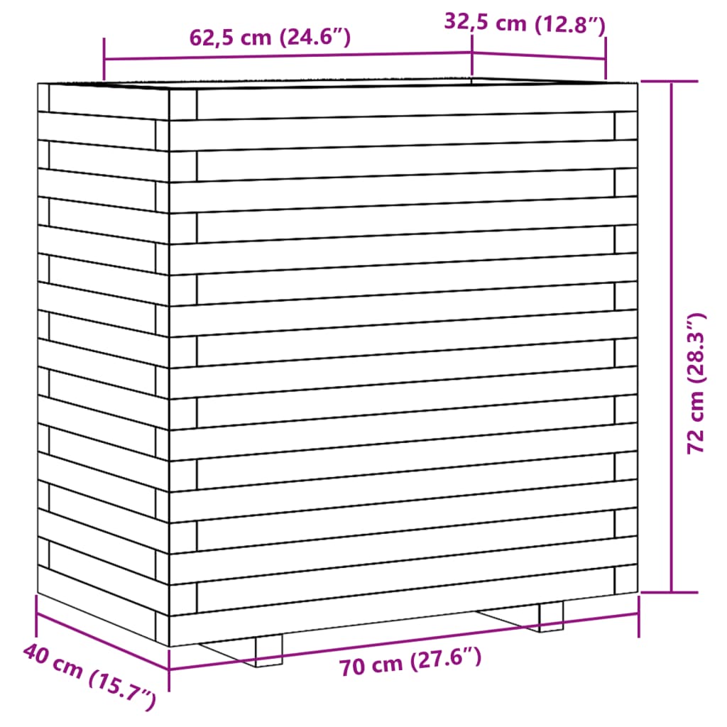 vidaXL Plantenbak 70x40x72 cm massief grenenhout wit