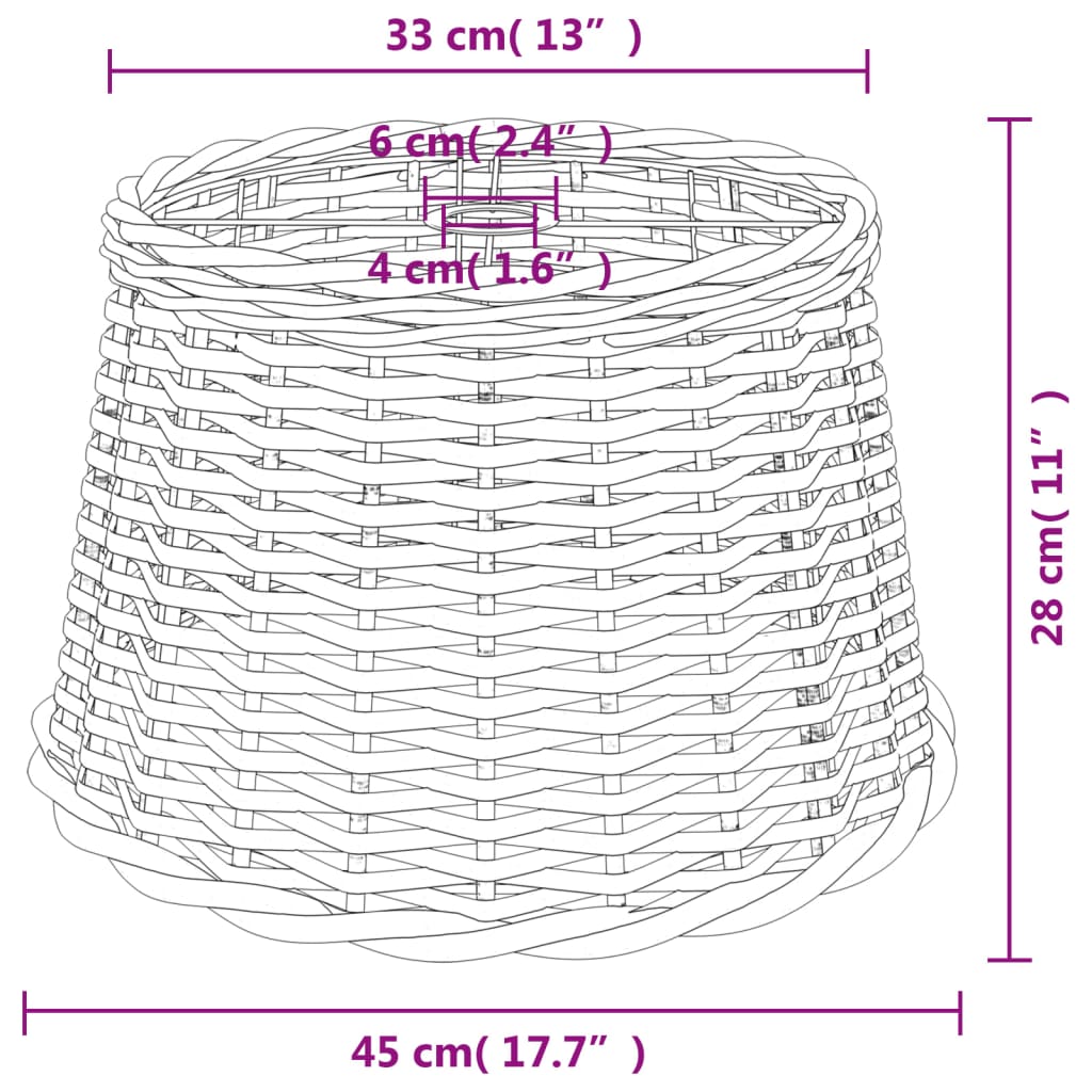 vidaXL Plafondlampenkap Ø45x28 cm wicker wit