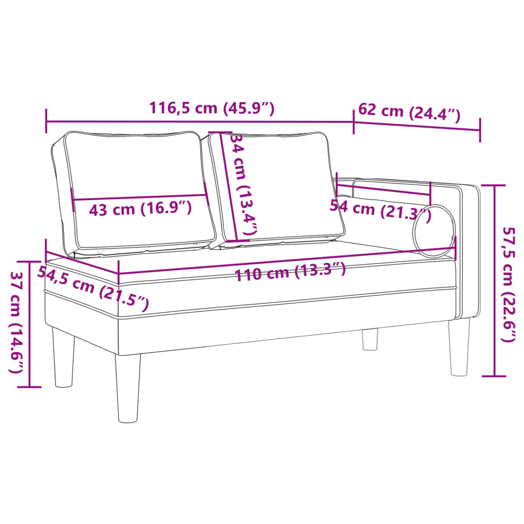 vidaXL Chaise longue met kussens stof zwart