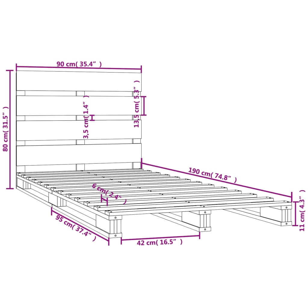 vidaXL Bedframe massief grenenhout 90x190 cm