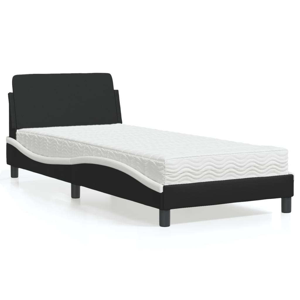 vidaXL Bed met matras kunstleer zwart en wit 90x190 cm