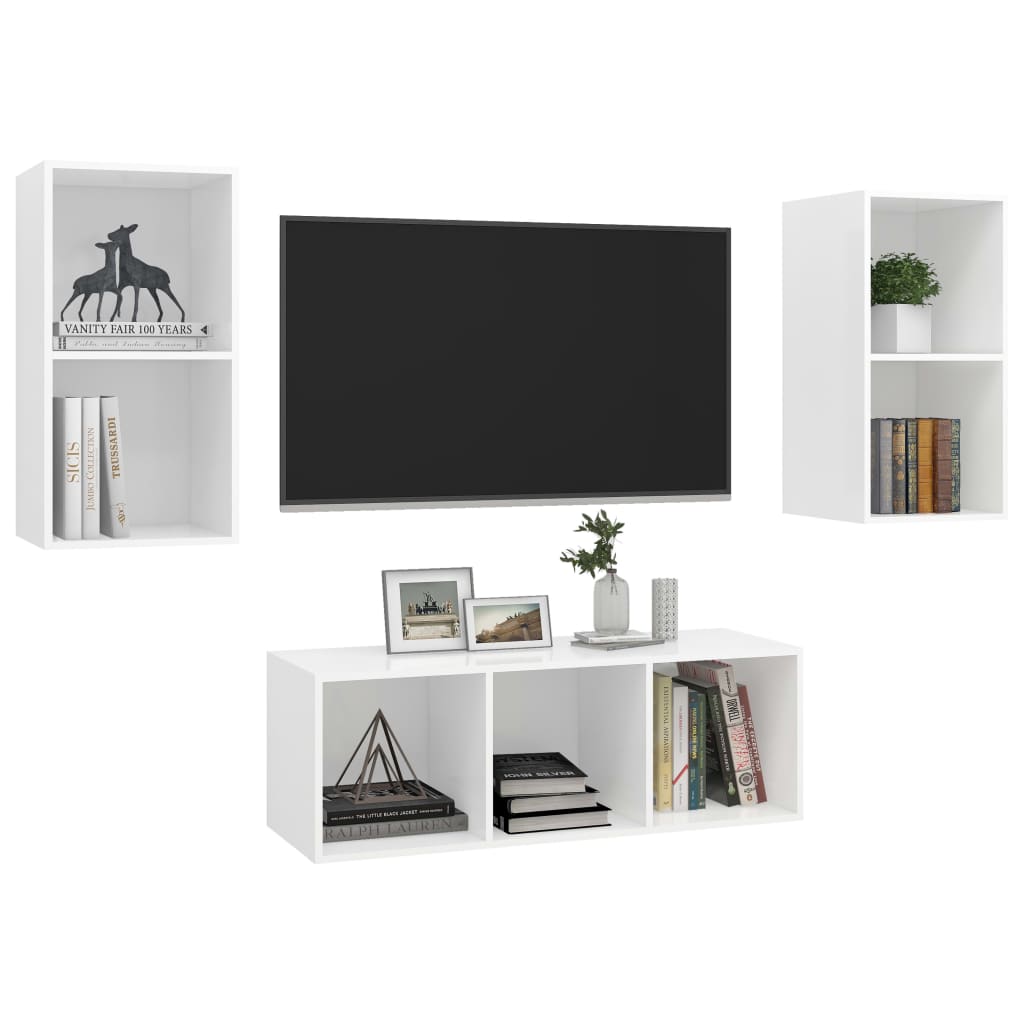 vidaXL 3-delige Tv-meubelset spaanplaat wit