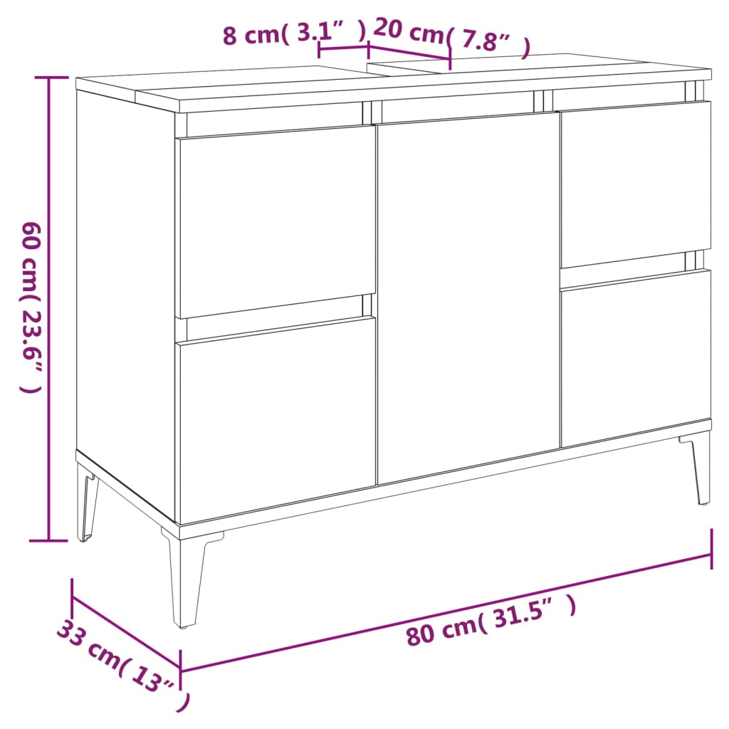 vidaXL Wastafelkast 80x33x60 cm bewerkt hout zwart