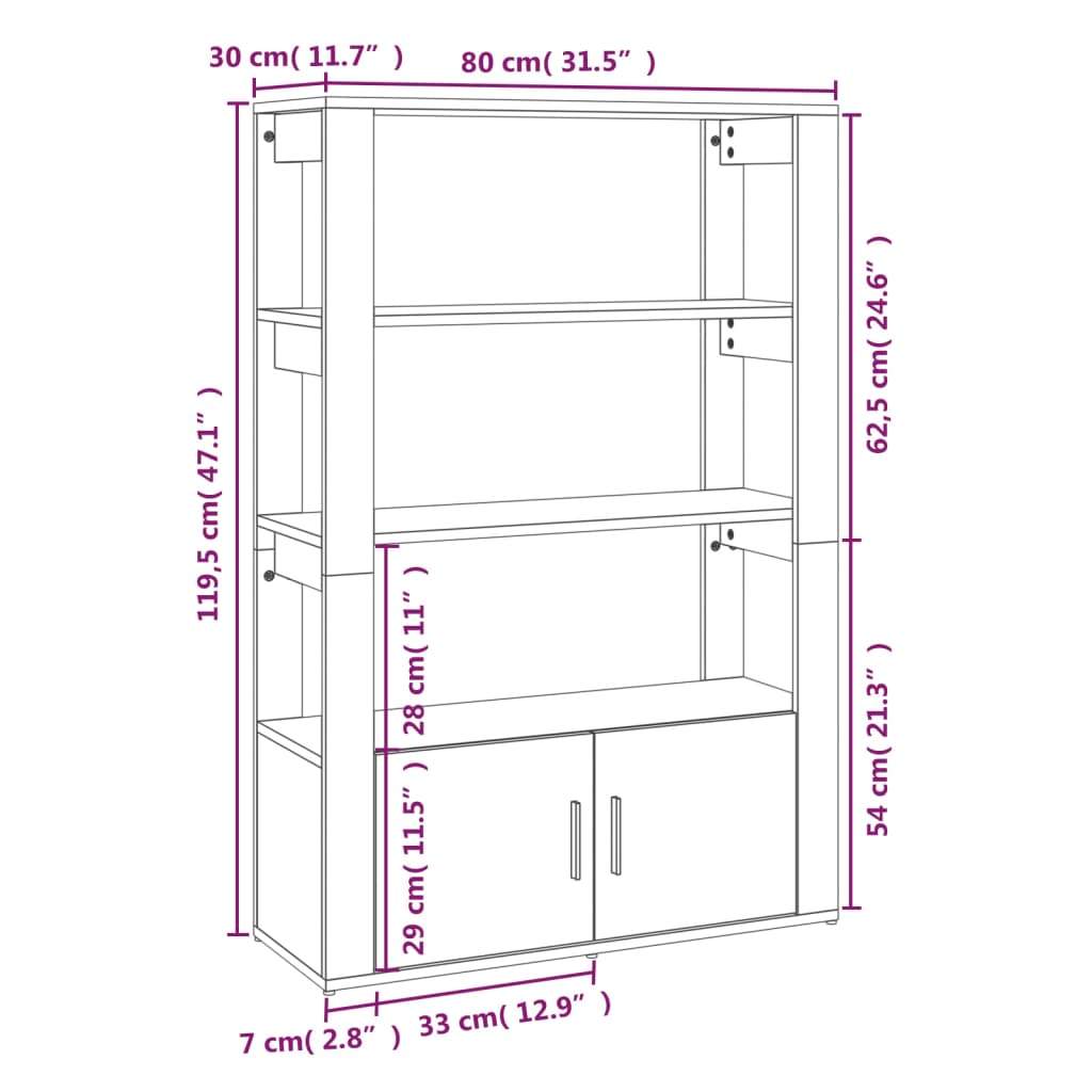 vidaXL Dressoir 80x30x119,5 cm bewerkt hout zwart