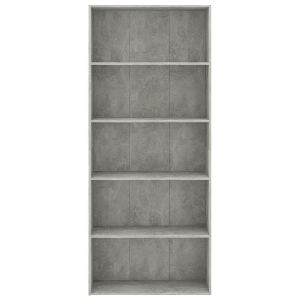 vidaXL Boekenkast met 5 schappen 80x30x189 cm spaanplaat betongrijs