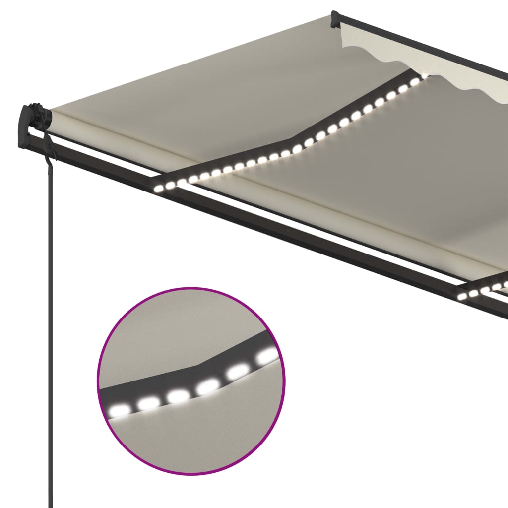 vidaXL Luifel handmatig uittrekbaar met LED 5x3,5 m crèmekleurig