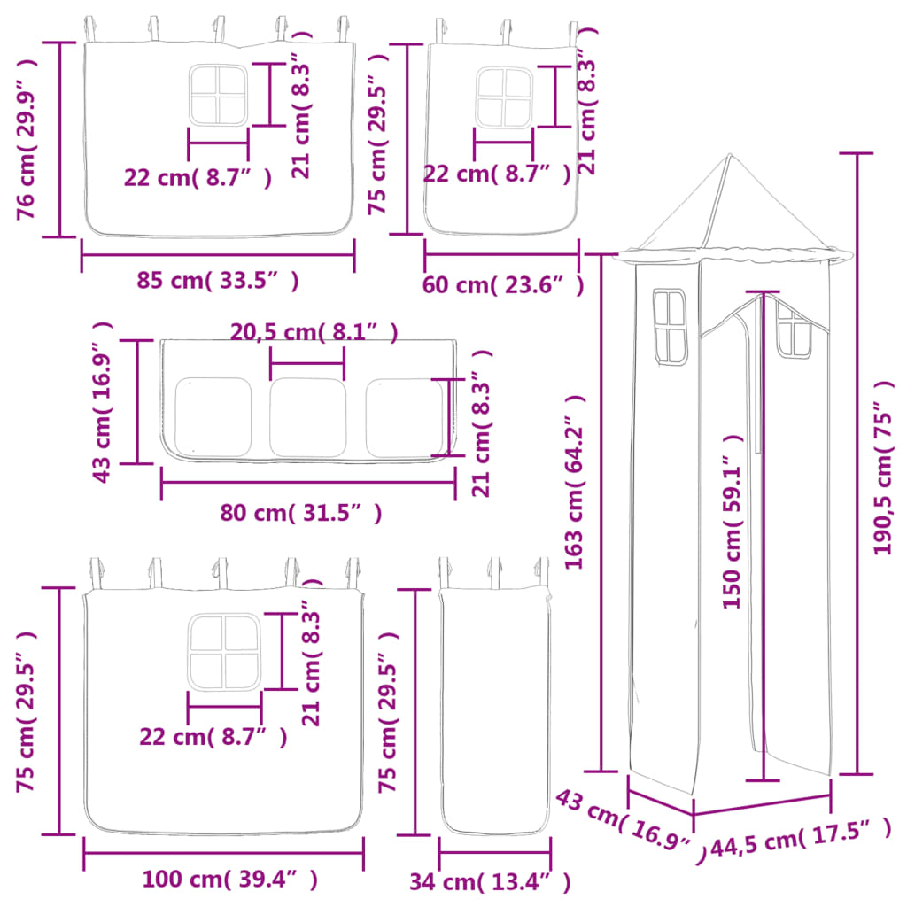 vidaXL Kinderhoogslaper met toren 90x200 cm grenenhout wit en zwart