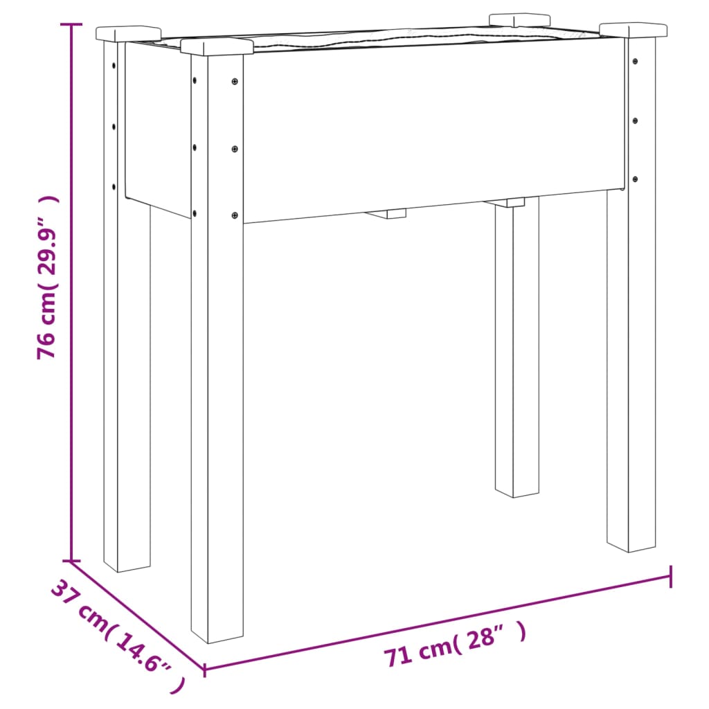 vidaXL Plantenbak met voering 71x37x76 cm massief vurenhout grijs