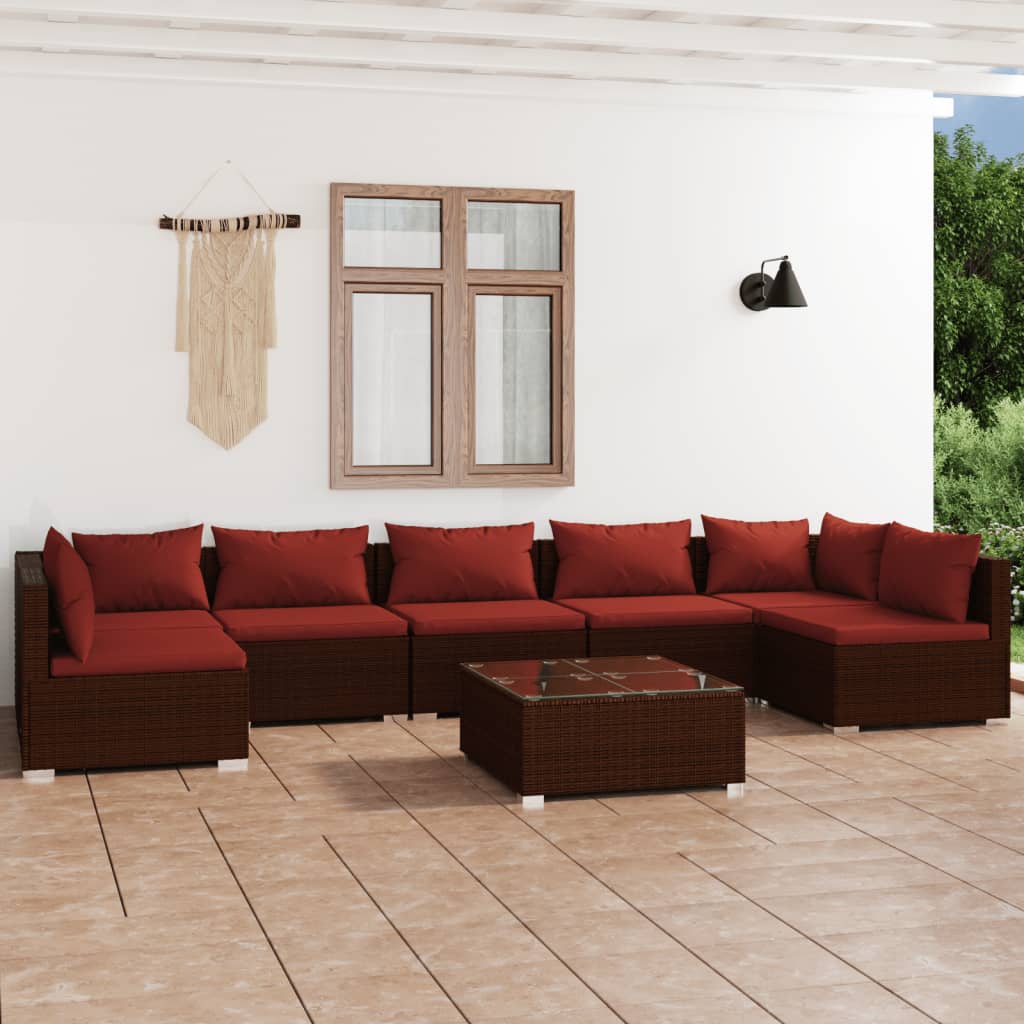 vidaXL 8-delige Loungeset met kussens poly rattan bruin