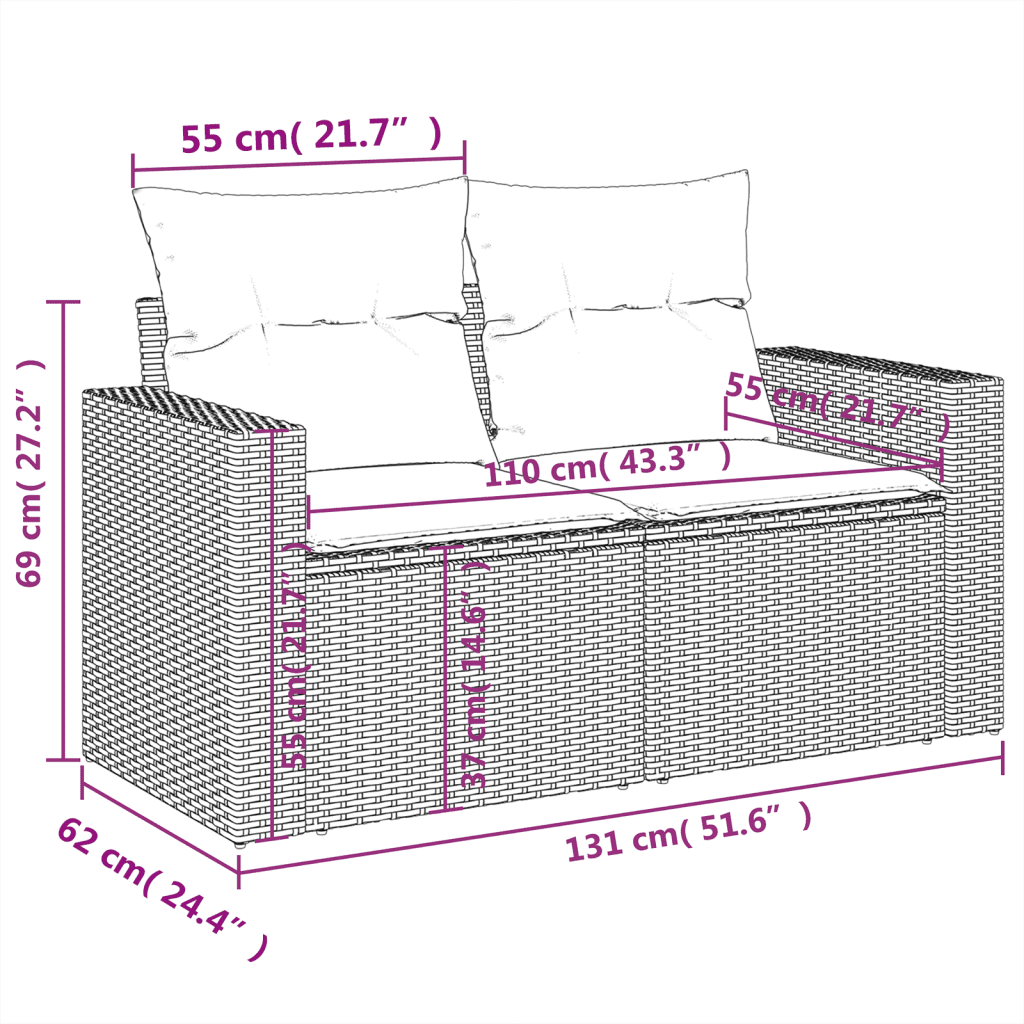 vidaXL 5-delige Loungeset met kussens poly rattan zwart