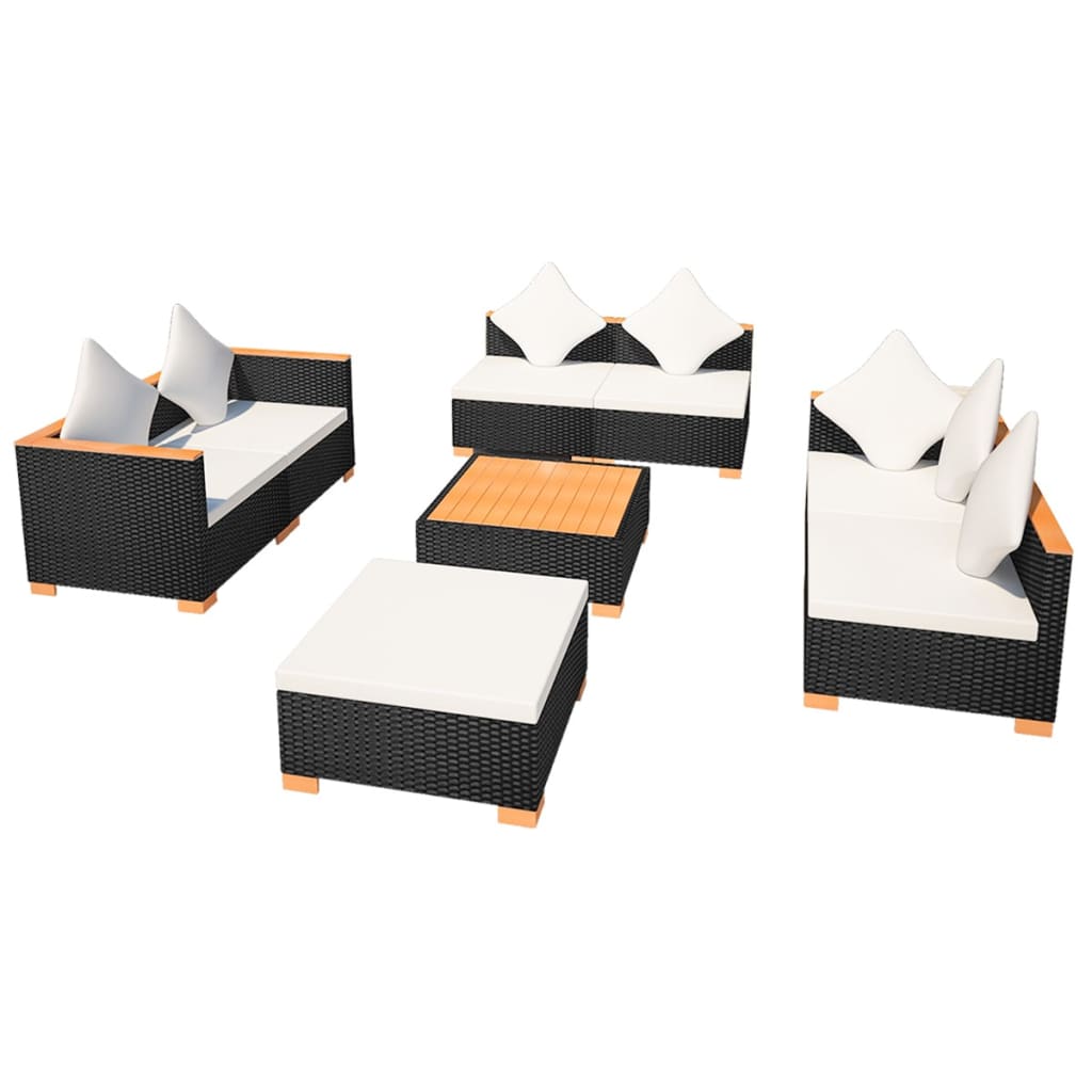 vidaXL 8-delige Loungeset met kussens poly rattan zwart