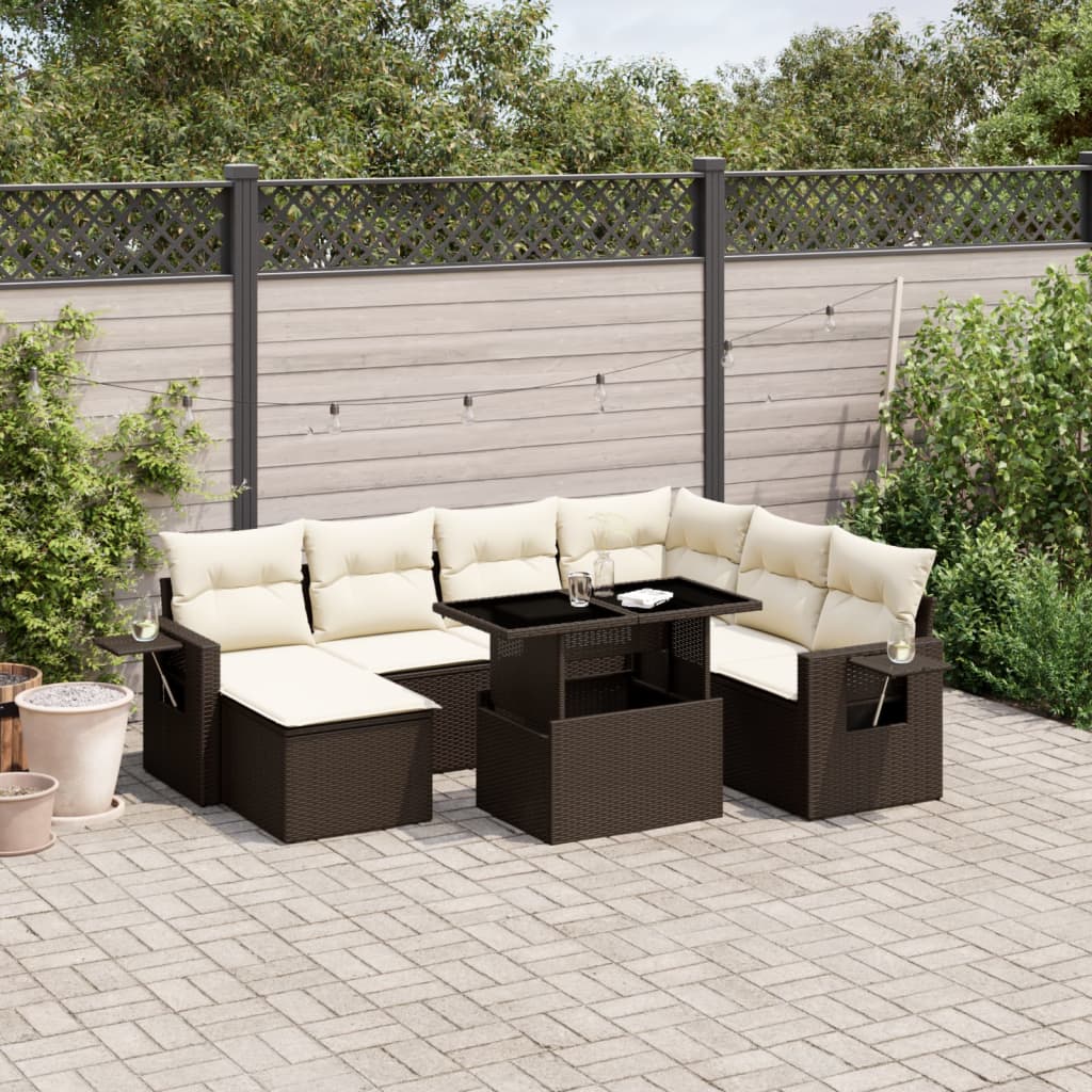 vidaXL 8-delige Loungeset met kussens poly rattan bruin