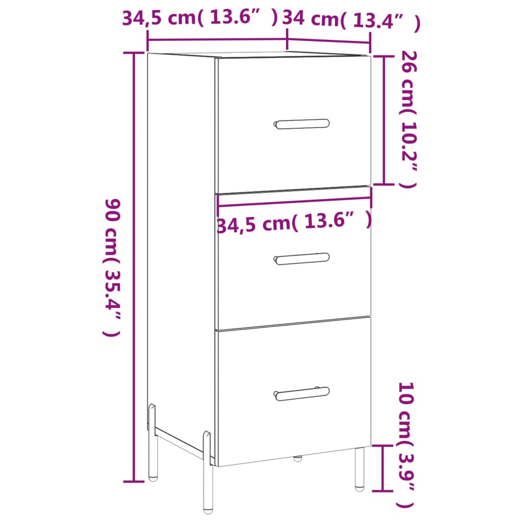 vidaXL Dressoir 34,5x34x90 cm bewerkt hout wit