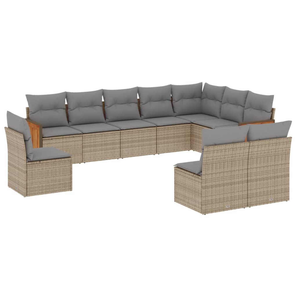 vidaXL 10-delige Loungeset met kussens poly rattan beige