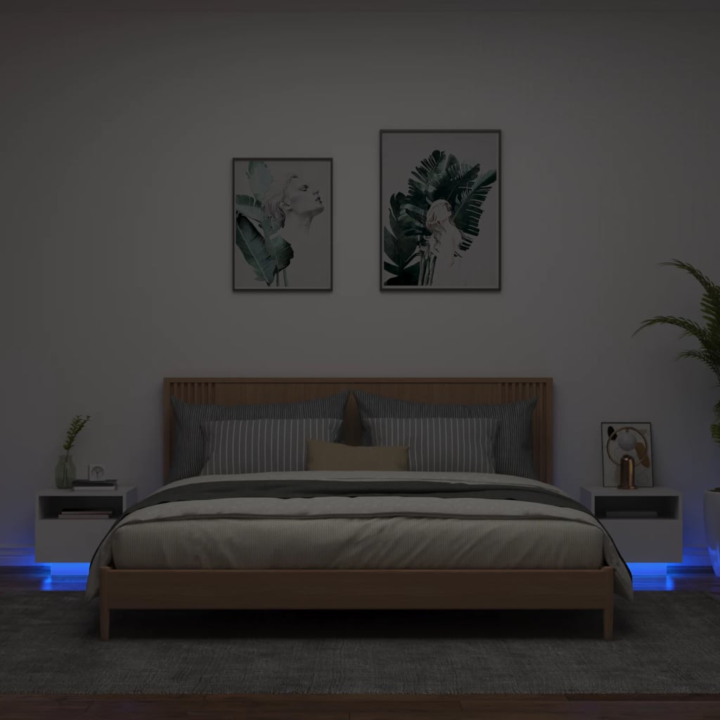vidaXL Nachtkastjes met LED-verlichting 2 st 40x39x37 cm wit