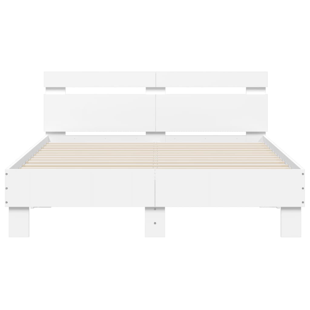 vidaXL Bedframe met hoofdeinde bewerkt hout wit 135x190 cm