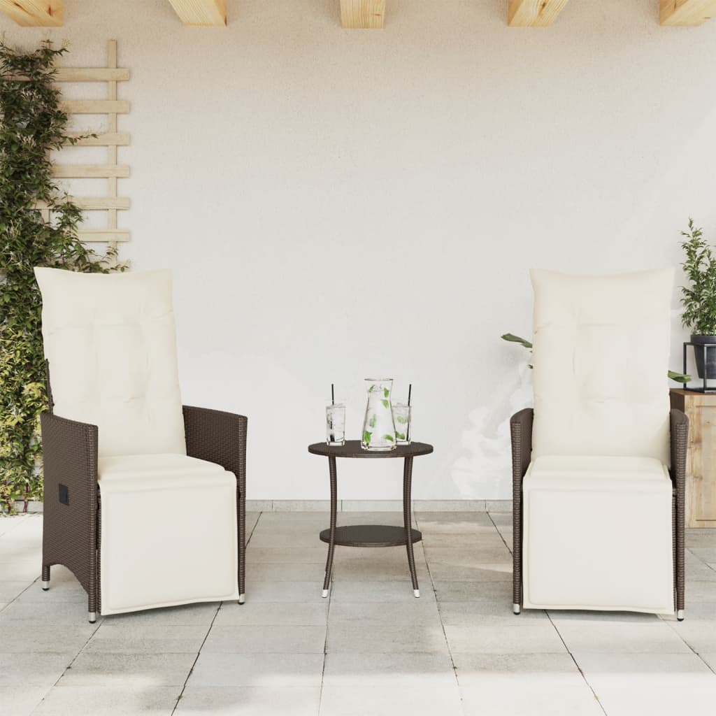 vidaXL 3-delige Bistroset met kussens poly rattan bruin