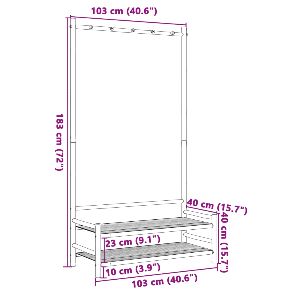 vidaXL Kledingrek met schappen 103x40x183 cm bamboe