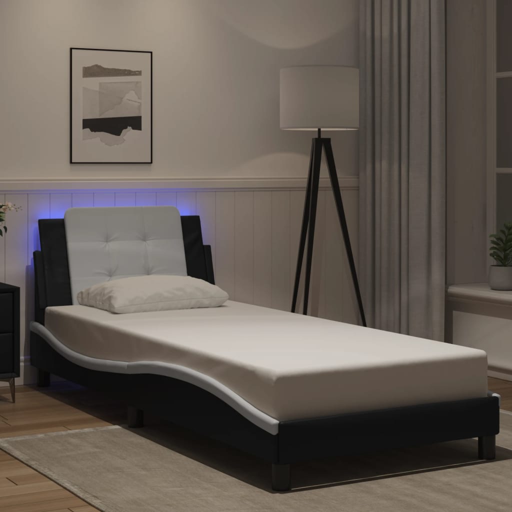 vidaXL Bedframe met LED-verlichting kunstleer zwart en wit 80x200 cm