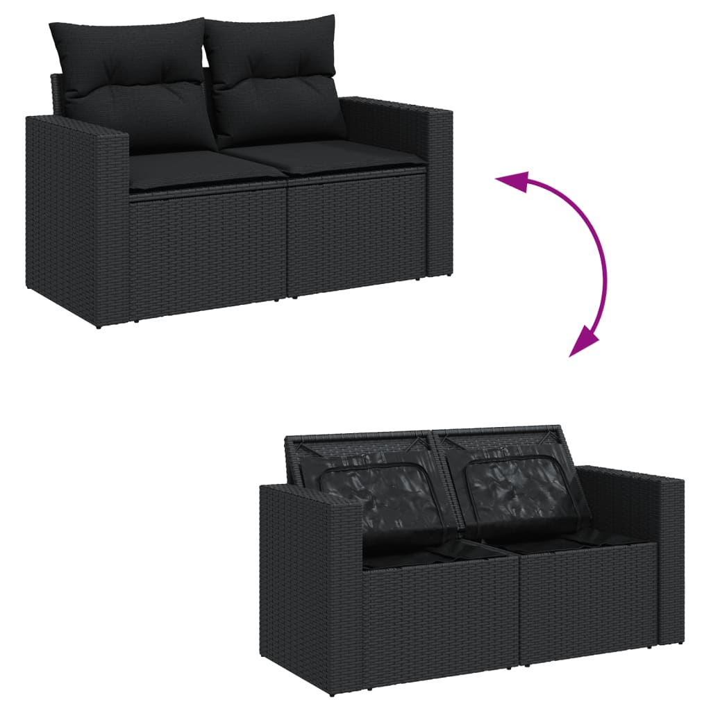 vidaXL 13-delige Loungeset met kussens poly rattan zwart