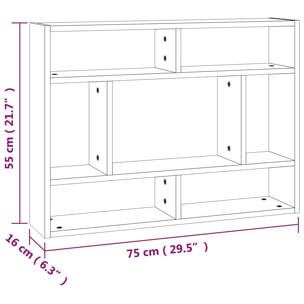 vidaXL Wandschap 75x16x55 cm bewerkt hout grijs sonoma eikenkleurig