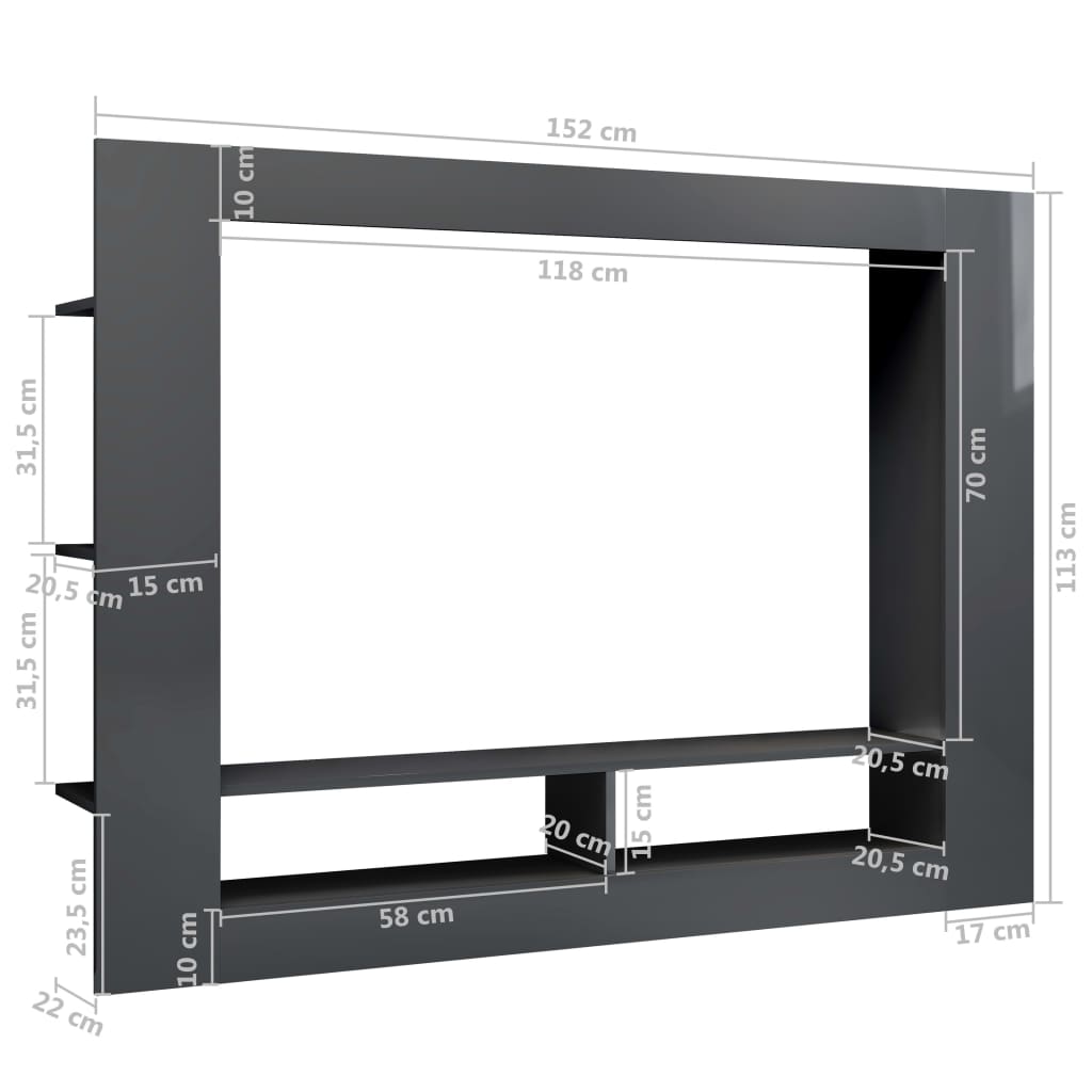 vidaXL Tv-meubel 152x22x113 cm bewerkt hout hoogglans grijs