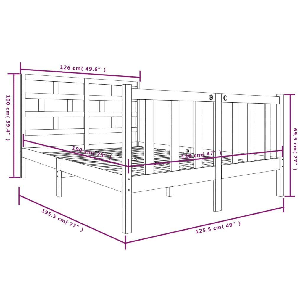 vidaXL Bedframe massief grenenhout 120x190 cm