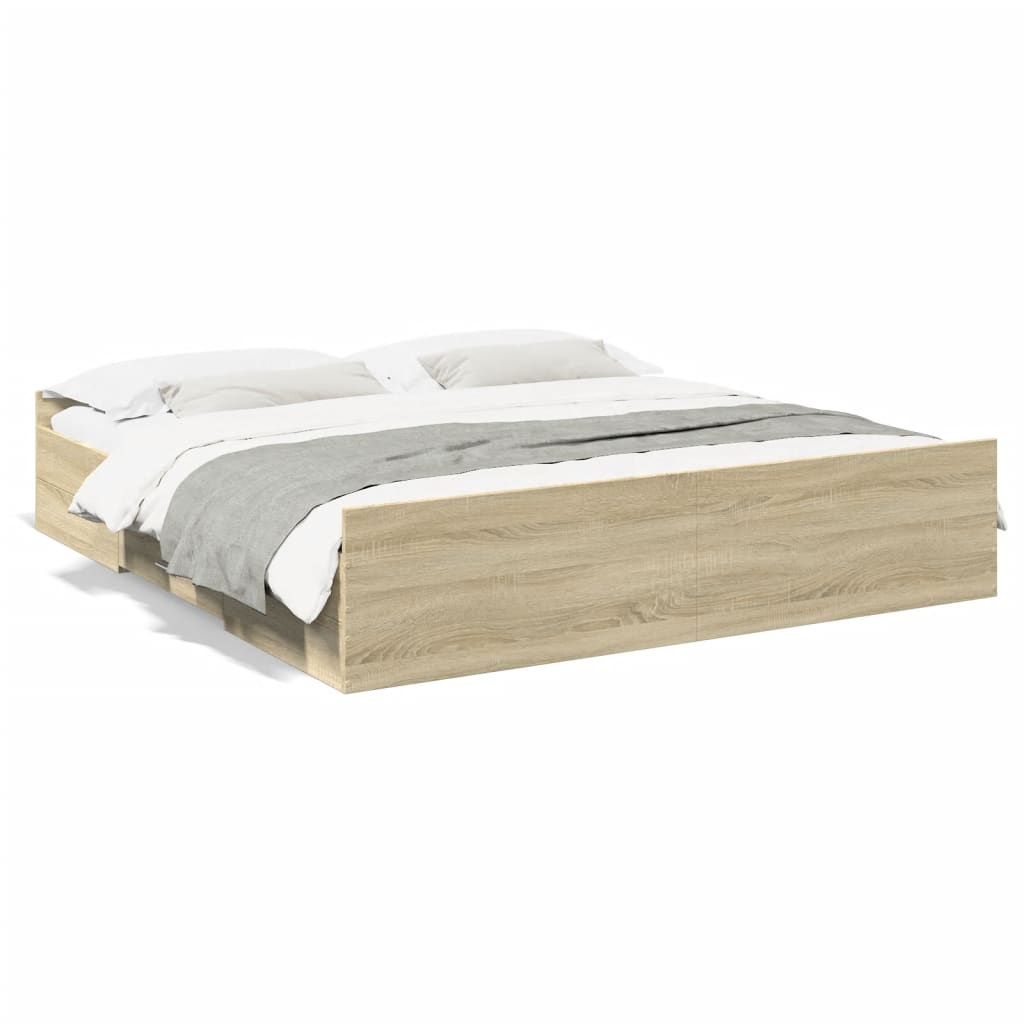 vidaXL Bedframe met lades bewerkt hout sonoma eikenkleurig 180x200 cm