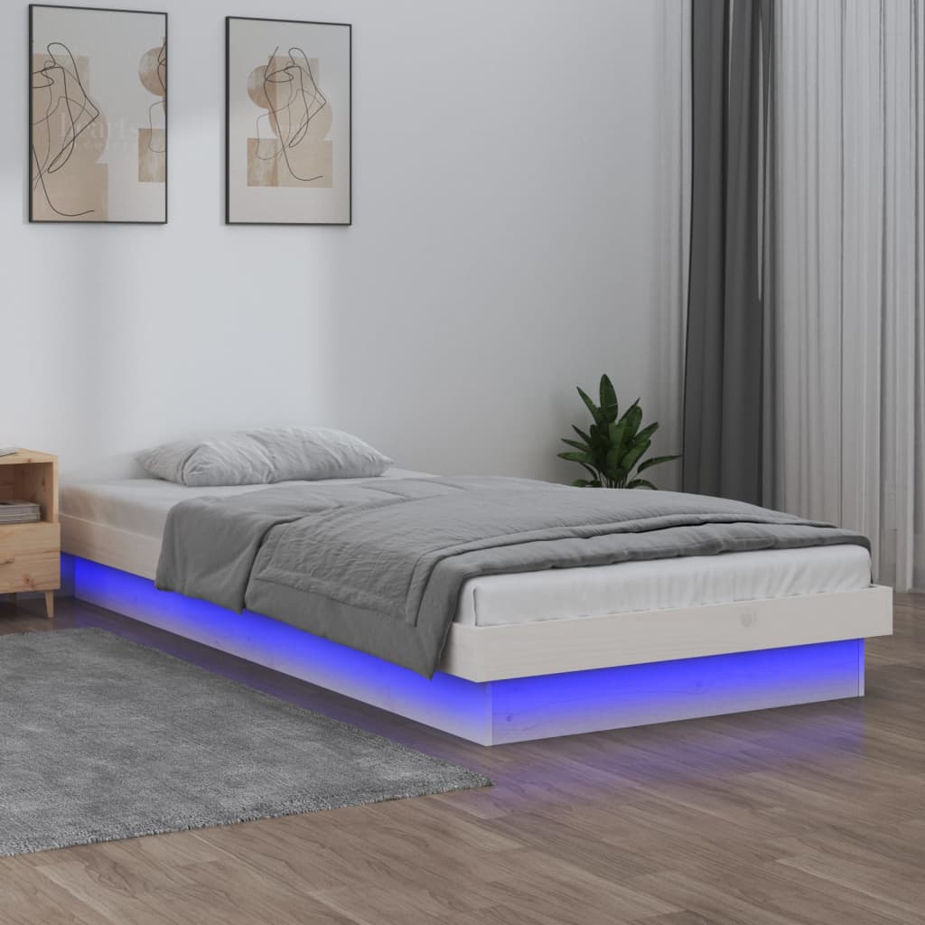 vidaXL Bedframe LED massief hout wit 75x190 cm