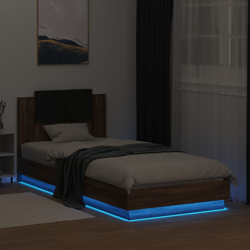 vidaXL Bedframe met hoofdbord en LED bruin eikenkleur 90x200 cm