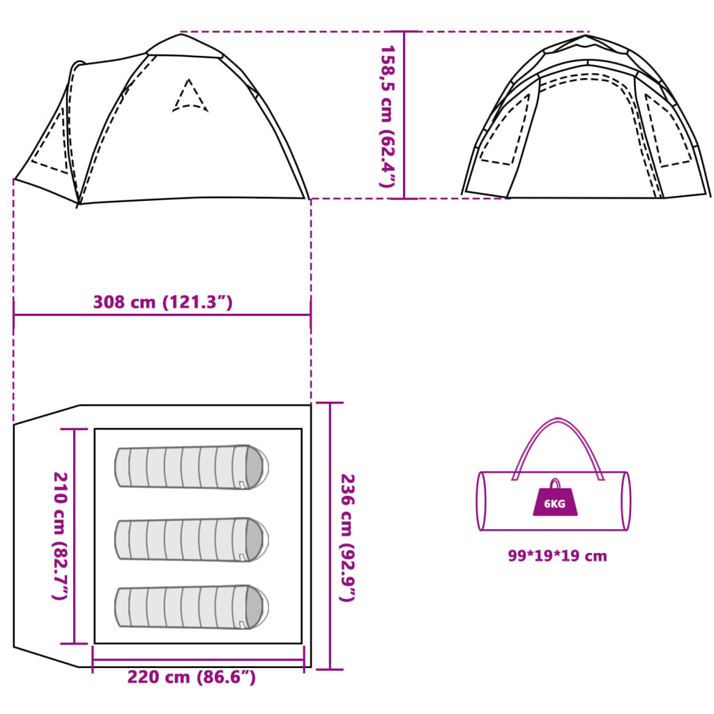 vidaXL Koepeltent 3-persoons snelontgrendeling blauw