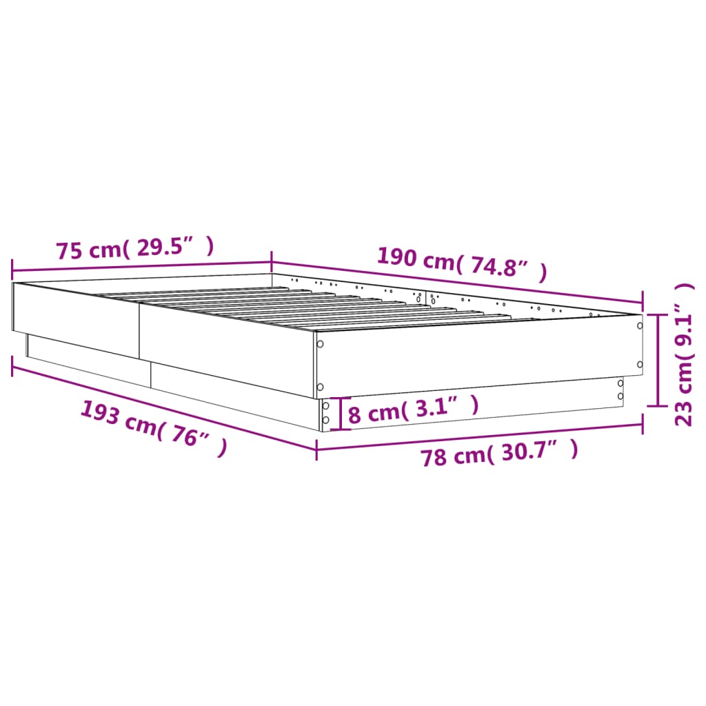 vidaXL Bedframe bewerkt hout gerookt eikenkleurig 75x190 cm