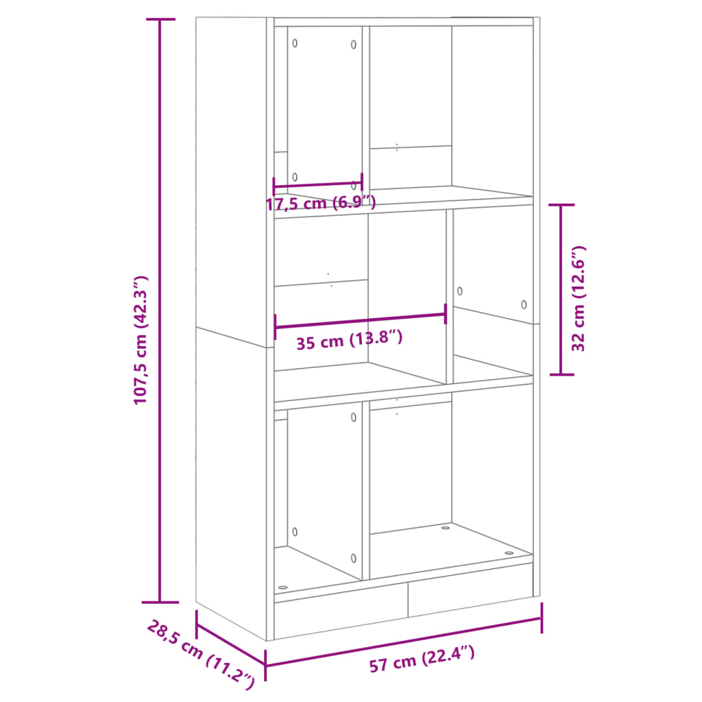 vidaXL Boekenkast 57x28,5x107,5 cm bewerkt hout zwart