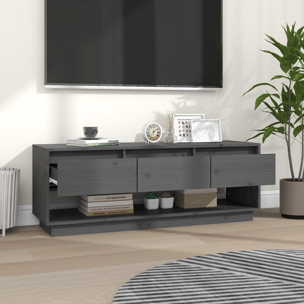 vidaXL Tv-meubel 110,5x34x40 cm massief grenenhout grijs