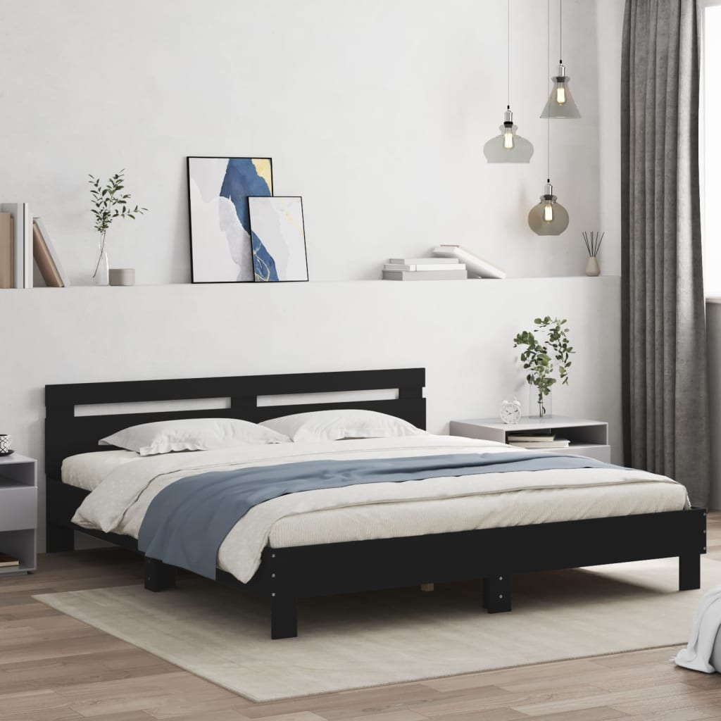 vidaXL Bedframe met hoofdeinde bewerkt hout zwart 200x200 cm