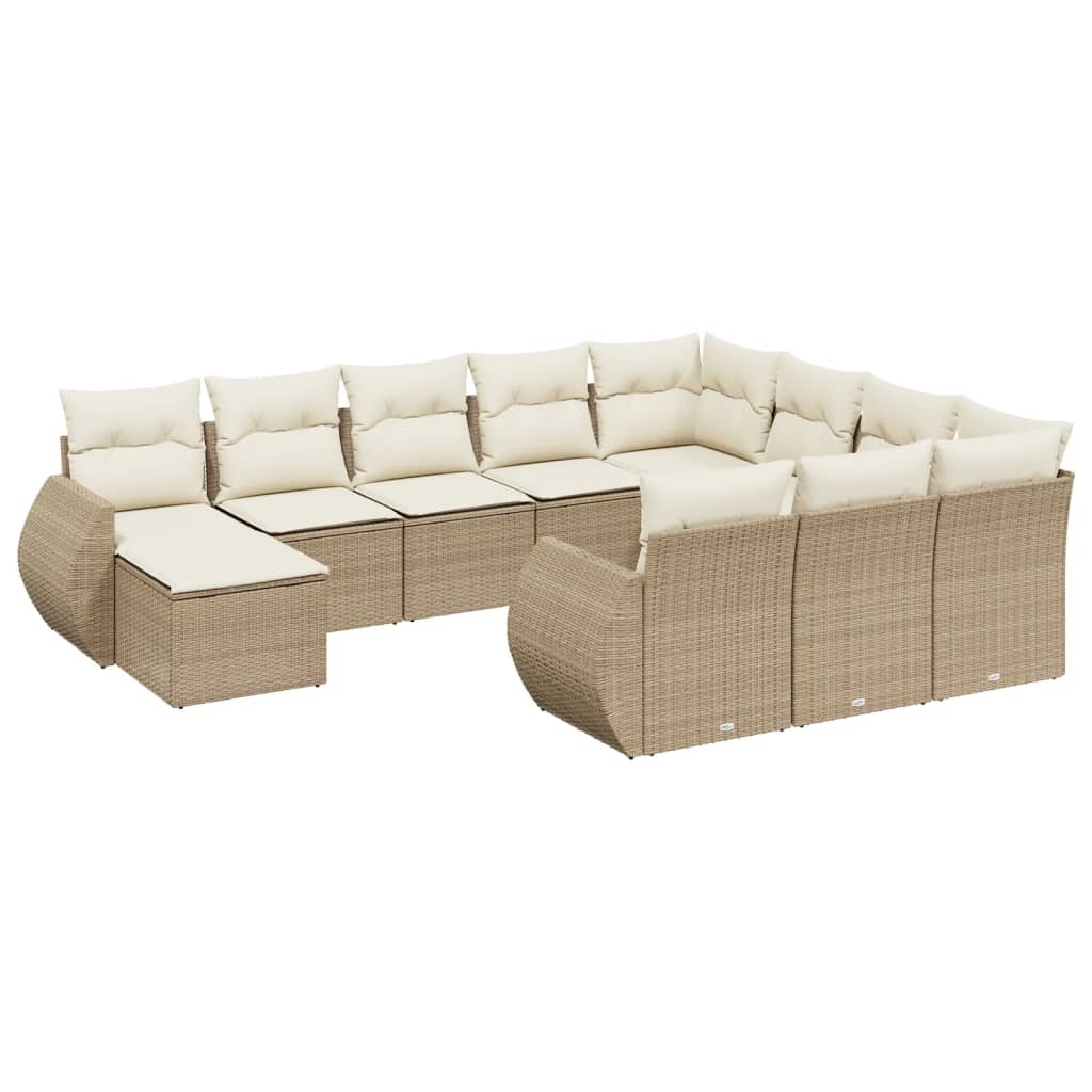 vidaXL 11-delige Tuinset met kussens poly rattan beige