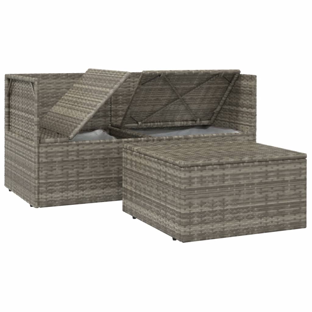 vidaXL 3-delige Loungeset met kussens poly rattan grijs