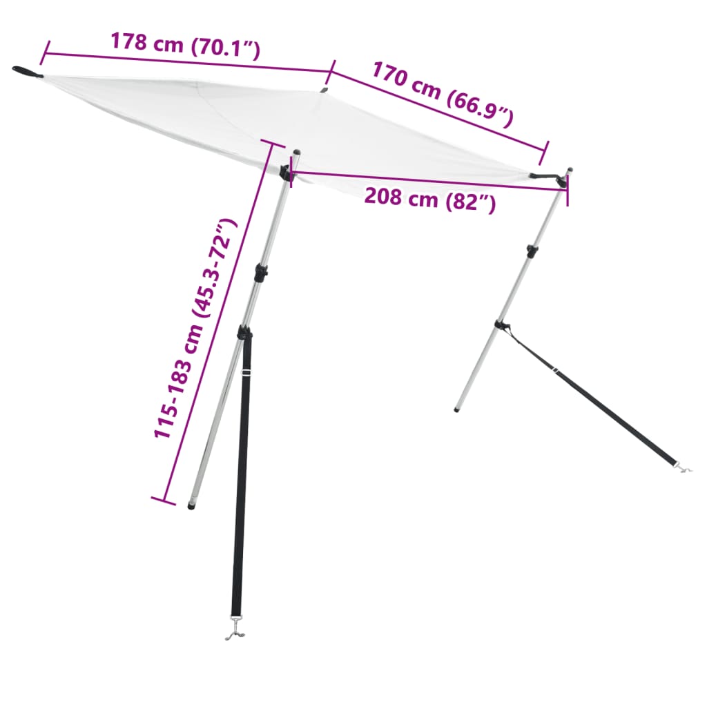 vidaXL Schaduwdoek T-top 170x208x(115-183) cm wit