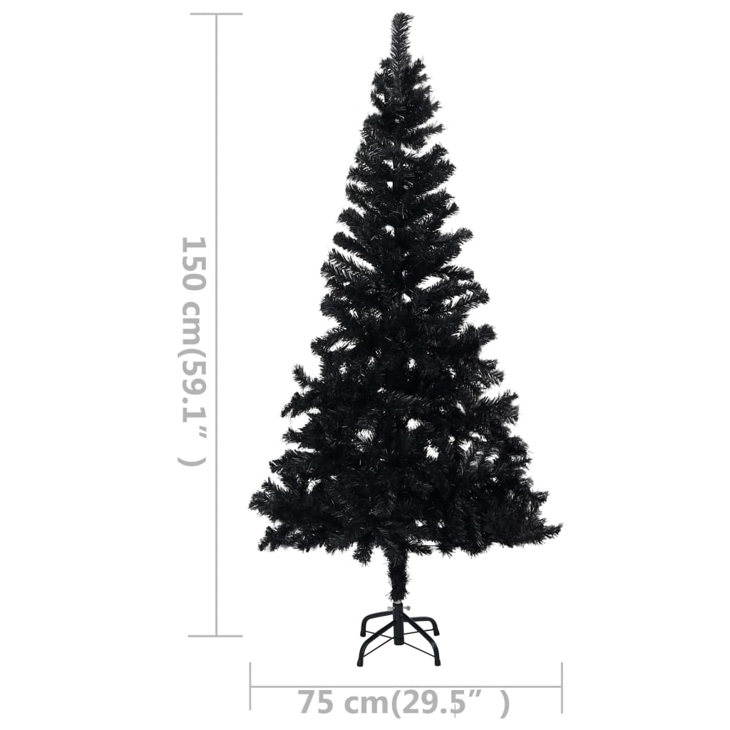 vidaXL Kunstkerstboom met verlichting en standaard 150 cm PVC zwart
