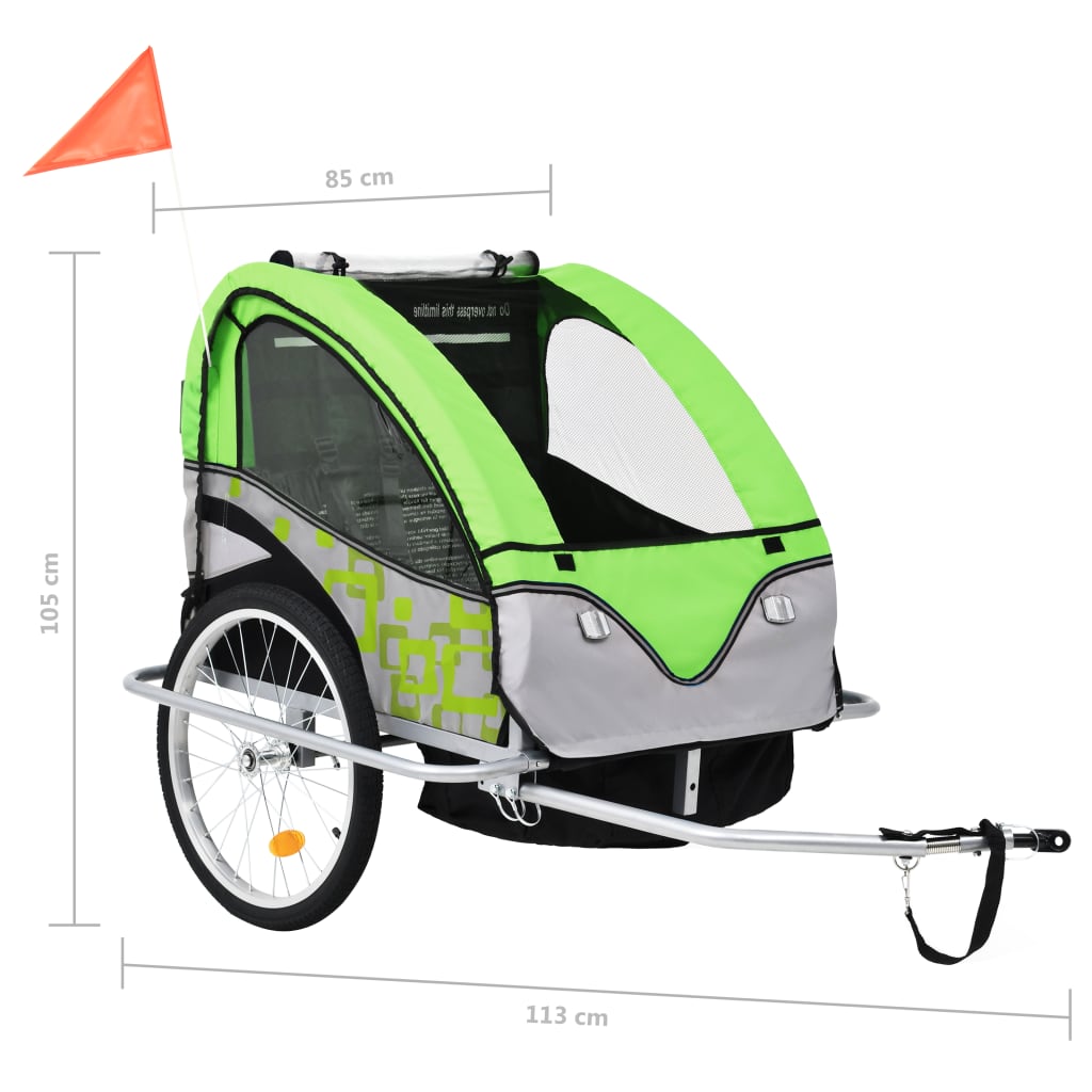 vidaXL Kinderfietskar en wandelwagen 2-in-1 groen en grijs